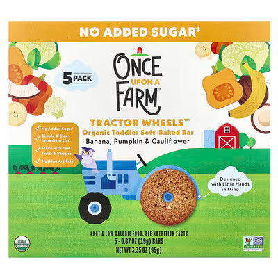 Once Upon A Farm, Tractor Wheels™, Organic Toddler Soft-Baked Bar (Banana, Pumpkin & Cauliflower) 5 Pack (0.67oz Each)