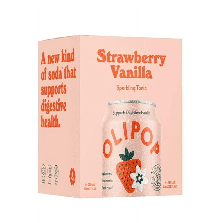 OLIPOP, Strawberry Vanilla Sparkling Tonic 12oz - 4 cans pack