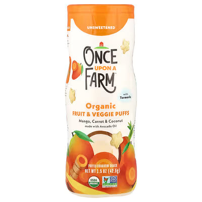 Once Upon A Farm, Organic Fruit & Veggie Puffs (Crawler, Mango, Carrot & Coconut with Turmeric, Unsweetened) 1.5 oz