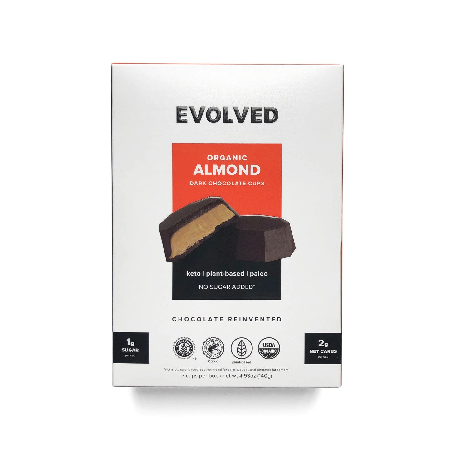Evolved Chocolate, Almond Butter Keto Cups 4.93oz (Chill) “best by 27Mar25”