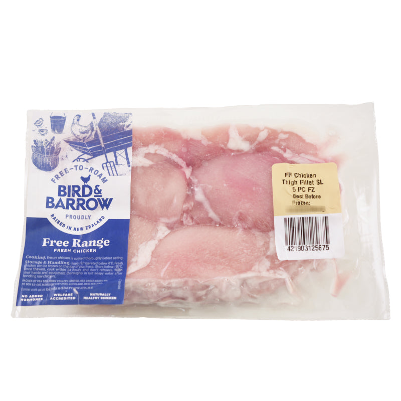 Bird & Barrow, Free Range Chicken Thigh Skinless 400g (Frozen)