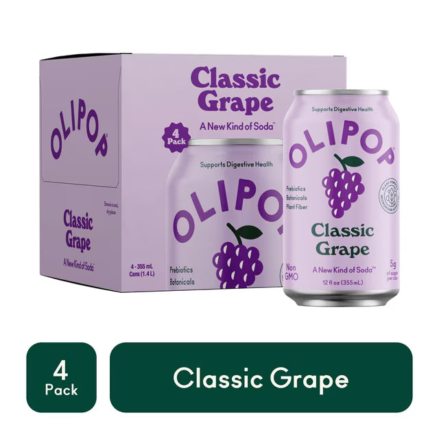 OLIPOP, Classic Grape Sparkling Tonic 12oz - 4 cans pack