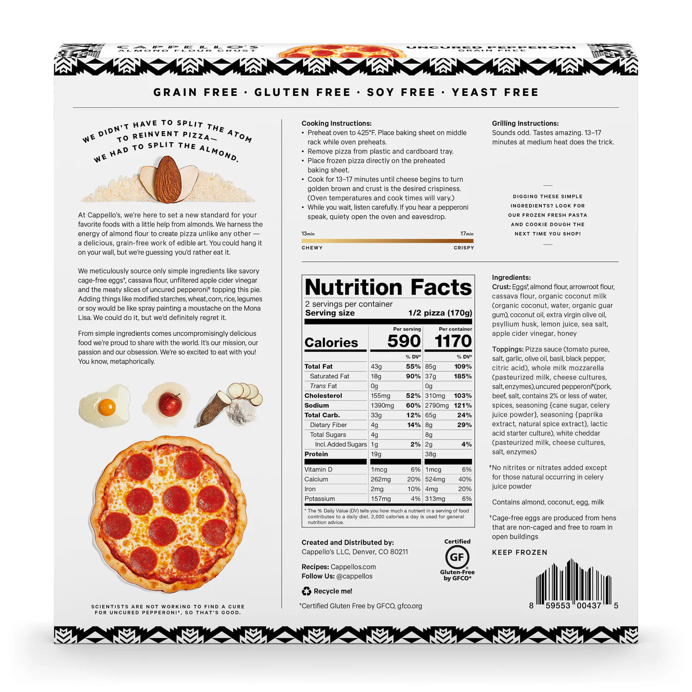 Cappello's, Gluten Free Uncured Pepperoni Pizza 12oz (Frozen)