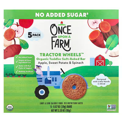 Once Upon A Farm, Tractor Wheels™ Organic Toddler Soft-Baked Bar (Apple, Sweet Potato & Spinach) 5 Pack, 0.67oz Each