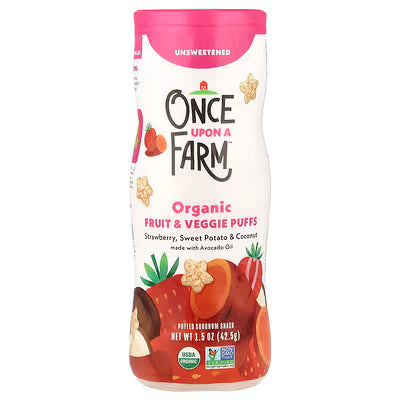 Once Upon A Farm, Organic Fruit & Veggie Puffs (Strawberry, Sweet Potato & Coconut, Unsweetened) 1.5oz
