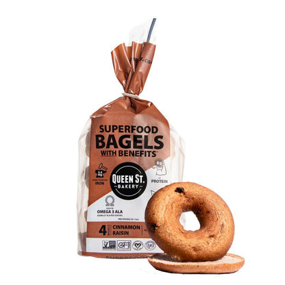 Queen St. Bakery, Vegan Gluten Free Superfood Bagels Cinnamon Raisin 16oz (Frozen)