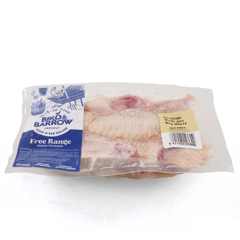 Bird & Barrow, Free Range Chicken Mid Joint Wing 400g (Frozen)