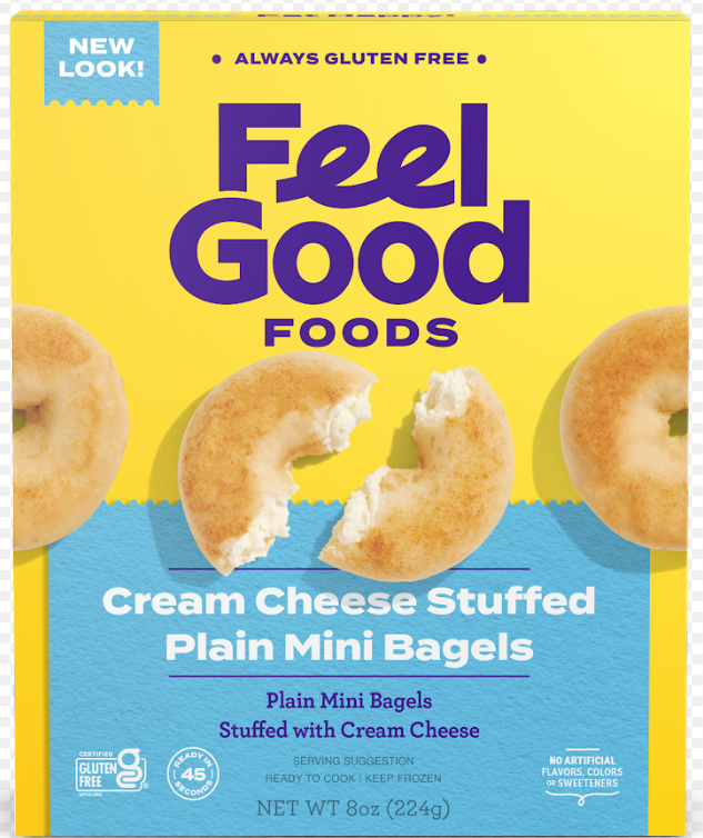 Feel Good Foods, Cream Cheese Stuffed Plain Mini Bagels 8oz (Frozen)
