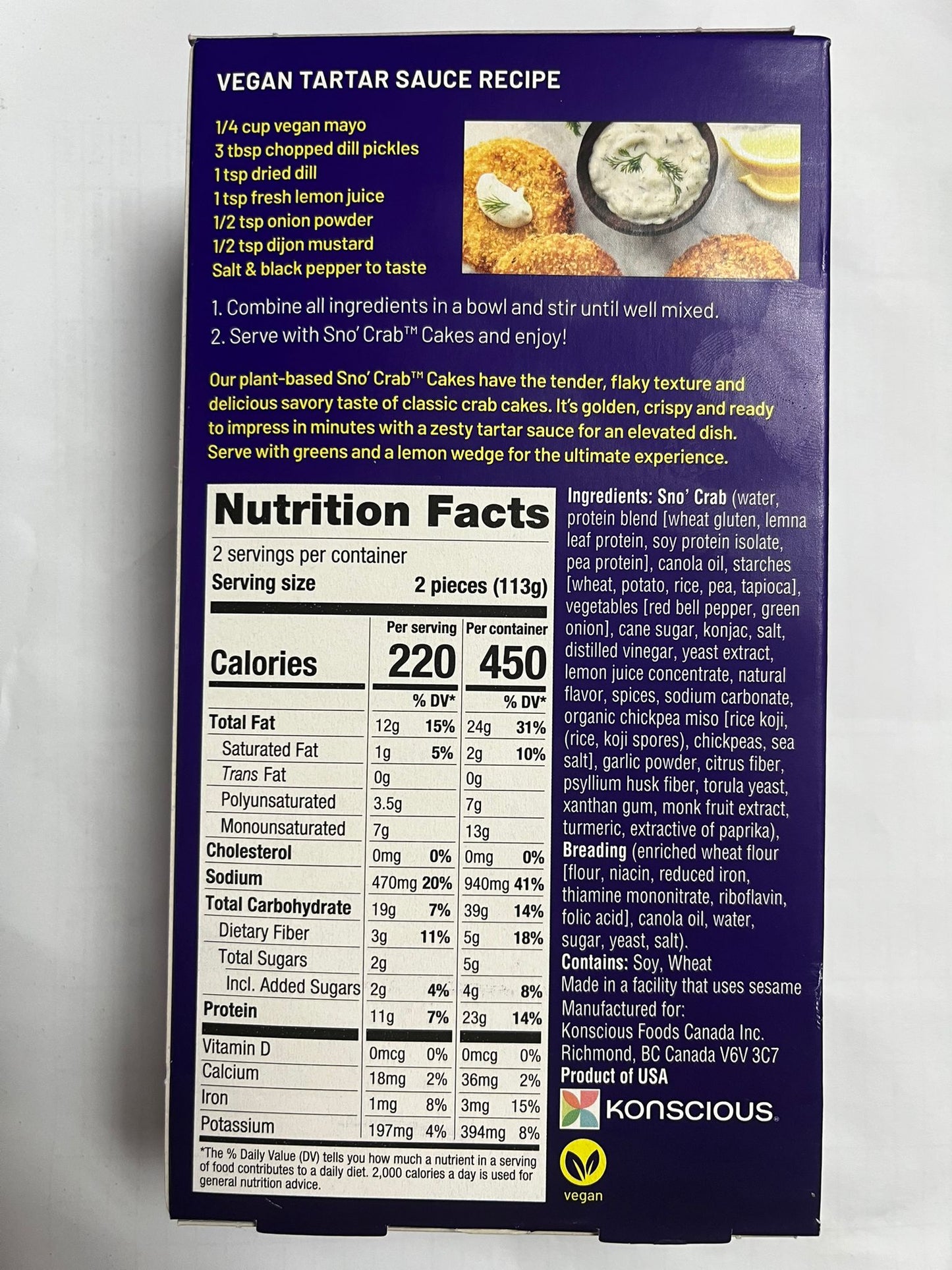 [Promo] Konscious, Vegan Sno' Crab Cakes 8oz (Frozen)