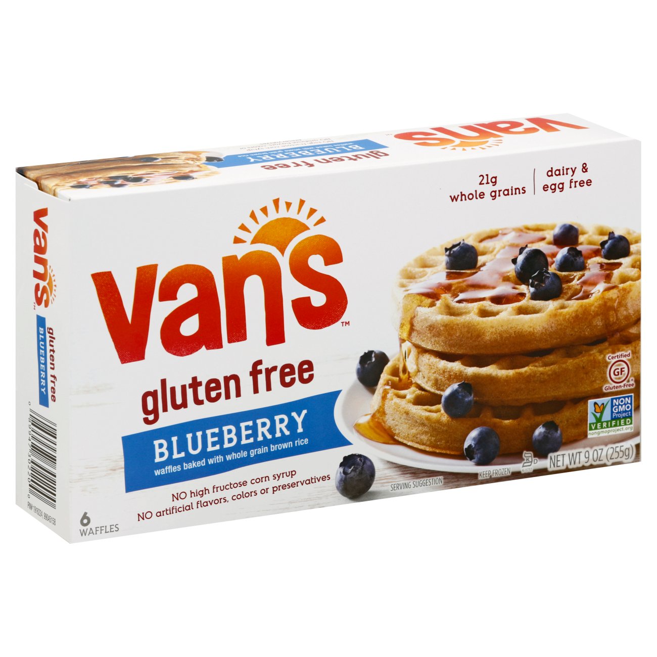 Van's, Gluten Free Whole Grain Frozen BLUEBERRY Waffles 6ct 9oz (Frozen)